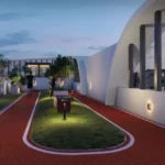 Gold Leaf Saibaba Nagar Borivali Red Rubber Jogging Track Arched White Wall Lit Pathway Dusk Rooftop Garden