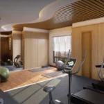 Gold Leaf Saibaba Nagar Borivali Wave Wood Slat Ceiling Treadmill Elliptical Cycle Equipped Gymnasium