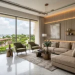 Hiranandani Westgate Thane 3 BHK Living Room With Large Sectional Sofa Accent Wall Cove Lighting