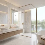 Hiranandani Westgate Thane 3 BHK Premium Bathroom With Double Vanity Freestanding Bathtub Frameless Glass Shower