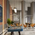 Isle Of Calm Powai indoor games room with billiards tables, cafe seating and contemporary interiors