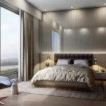 Kolte Patil Verve Bangur Nagar Goregaon West 3 BHK Bedroom Interior With Upholstered Bed Side Tables Lighting Panel