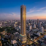 La Mer Mumbai Central Skyline Tower Exterior With Illuminated Facade Rising Above Mumbai Cityscape At Dusk