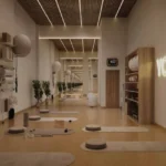 La Mer Mumbai Central Yoga Studio Wellness Area With Wooden Flooring Ceiling Strip Lighting Yoga Mats And Meditation Space