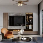 Lodha Altus Borivali West 3 BHK Living Room Interior With TV Wall Panel Fireplace Accent Seating