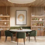 Lodha Altus Borivali West Reading Lounge Area With Wooden Bookshelves Round Seating Tables Warm Lighting