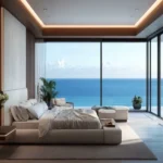 Mahindra Beacon Hill Mahalaxmi 3 BHK Warm Cove Lit Neutral Bed Arabian Sea View Bedroom
