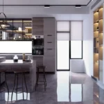 Mahindra Beacon Hill Mahalaxmi 3 BHK Wood Grain Island Dark Bar Cabinet Modular Kitchen