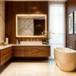Mahindra Beacon Hill Mahalaxmi 3 BHK Vanity Marble Feature Wall Freestanding Tub Bathroom