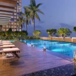 Neelam Supremo Mulund Swimming Pool Deck With Lounge Seating Landscaped Surroundings And Evening Ambience