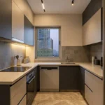 Nine Reflex Dadar East 2 BHK Modular Kitchen With L-Shaped Counter, Overhead Storage Cabinets