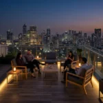 Nine Reflex Dadar East Rooftop Lounge Seating Area With Wooden Deck