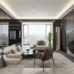 Oberoi Elysian Yashodham Goregaon East 3 BHK Luxury Living Room Interior With Modern Sofa Television Unit