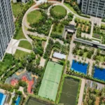 Oberoi Elysian Yashodham Goregaon East Aerial Amenity Landscape Featuring Sports Courts Swimming Pool Gardens