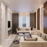 Oberoi Sky City Borivali East 3 BHK living room interior with luxury sofa marble wall decor