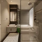 Oberoi Sky City Borivali East 3 BHK modern bathroom interior with glass shower vanity sink bathtub