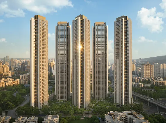 Oberoi Sky City Borivali East 3 BHK tower exterior elevation showcasing luxury high rise residential development
