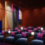 Piramal Revanta Mulund West Abstract Colour Block Mural Blue Sofa Pink Floral Cushion Private Screening Theatre