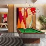 Piramal Revanta Mulund West Green Baize Pool Table Abstract Bold Artwork Wood Panel Geometric Light Game Room