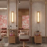 Piramal Revanta Mulund West Pink Hexagon Mosaic Tile Wood Frame Mirror Styling Chair Residents Salon Amenity