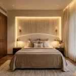 Platinum Stellar Main Avenue Santacruz West 4 BHK Elegant Guest Bedroom With Warm Ambient Lighting And Wooden Interiors