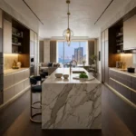Platinum Stellar Main Avenue Santacruz West 5 BHK Show Kitchen Interiors With Marble Island Counter And Modern Appliances