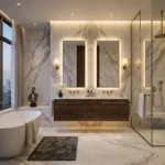 Platinum Stellar Main Avenue Santacruz West 5 BHK Marble Bathroom Interiors With Freestanding Bathtub And Luxury Vanity