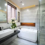 Purva Panorama Ghodbunder Road Thane 3 BHK spacious luxury bathroom with glass shower enclosure