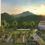 Purva Panorama Ghodbunder Road Thane landscaped podium garden with mountain facing outdoor amenities