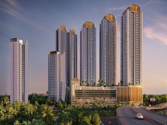 Purva Panorama Ghodbunder Road Thane high rise tower elevation with modern exterior architecture