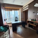 Resale 4 BHK Oberoi Springs Andheri West Study Room With Work Desk Wooden Interiors And Large Window Views