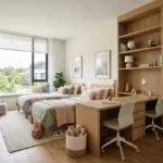 Runwal Lands End Kolshet Road Thane West 2 BHK Kids Bedroom With Twin Beds Study Desk Built In Shelving Natural Lighting