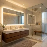 Runwal Lands End Kolshet Road Thane West 2 BHK Luxury Master Bathroom With Double Vanity Wooden Storage Unit