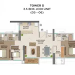 Runwal Lands End Kolshet Road Thane West 3.5 BHK Jodi Unit Floor Plan