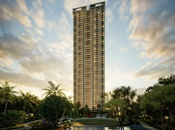 Runwal Lands End Kolshet Road Thane West High Rise Residential Tower With Modern Facade Tall Structure Landscaped Podium Area