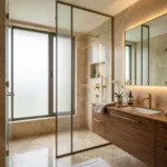 Siddhi Darshan Prabhadevi 3 BHK Elegant Bathroom With Wooden Vanity And Glass Shower Partition