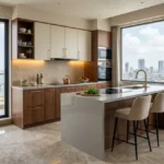 Siddhi Darshan Prabhadevi 3 BHK Modern Kitchen With Island Counter And Large Window View