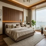 Siddhi Darshan Prabhadevi 3 BHK Sea View Master Bedroom With Wooden Accent Wall