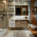 The Gateway Sector 6 Vashi Navi Mumbai 3 BHK Warm Wood Clad Wall Glass Shower Bathroom