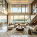 The Gateway Sector 6 Vashi Navi Mumbai 4 BHK Duplex Double Height Glass Pendant Curved Sofa Cityview Living Room