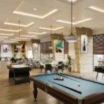 Vikas 11 Mulund West Green Baize Pool Table Foosball Table Stone Pillar Sofa Lounge Pendant Lit Game Room