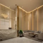 Vrindavan Malad West Grand Double Height Lobby Interior With Reception Desk