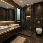 3 BHK One Avighna Park Bathroom with Double Vanity and Glass Shower