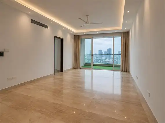 3 BHK One Avighna Park Living Room with Balcony Marble Flooring
