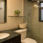 5 BHK Duplex Ashok Towers Parel Granite Vanity Plant Shelf Enclosed Shower Bathroom