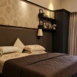 5 BHK Duplex Ashok Towers Parel Gold Floral Wallpaper Dark Headboard Garden View Bedroom