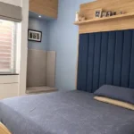 5 BHK Duplex Ashok Towers Parel Blue Upholstered Headboard Roman Blind Compact Bedroom