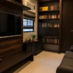 5 BHK Duplex Ashok Towers Parel Dark Wood TV Unit Floor To Ceiling Book Collection Study