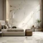 Celestria New Palm Beach Airoli 3 BHK Floor To Ceiling Window Tan Ottoman Plant Corner Bedroom