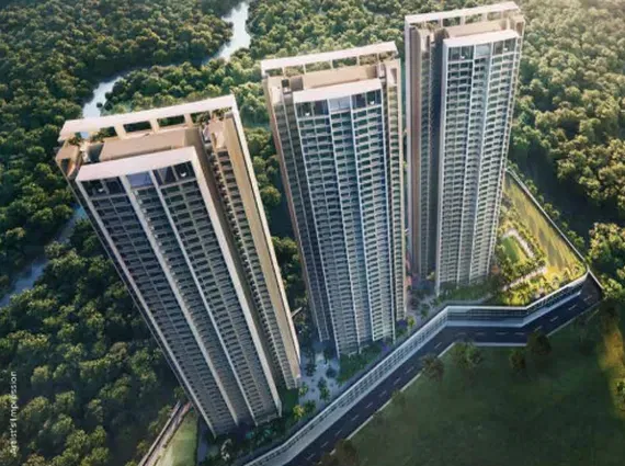 Celestria New Palm Beach Airoli High Rise Green Canopy Riverside Aerial Exterior
